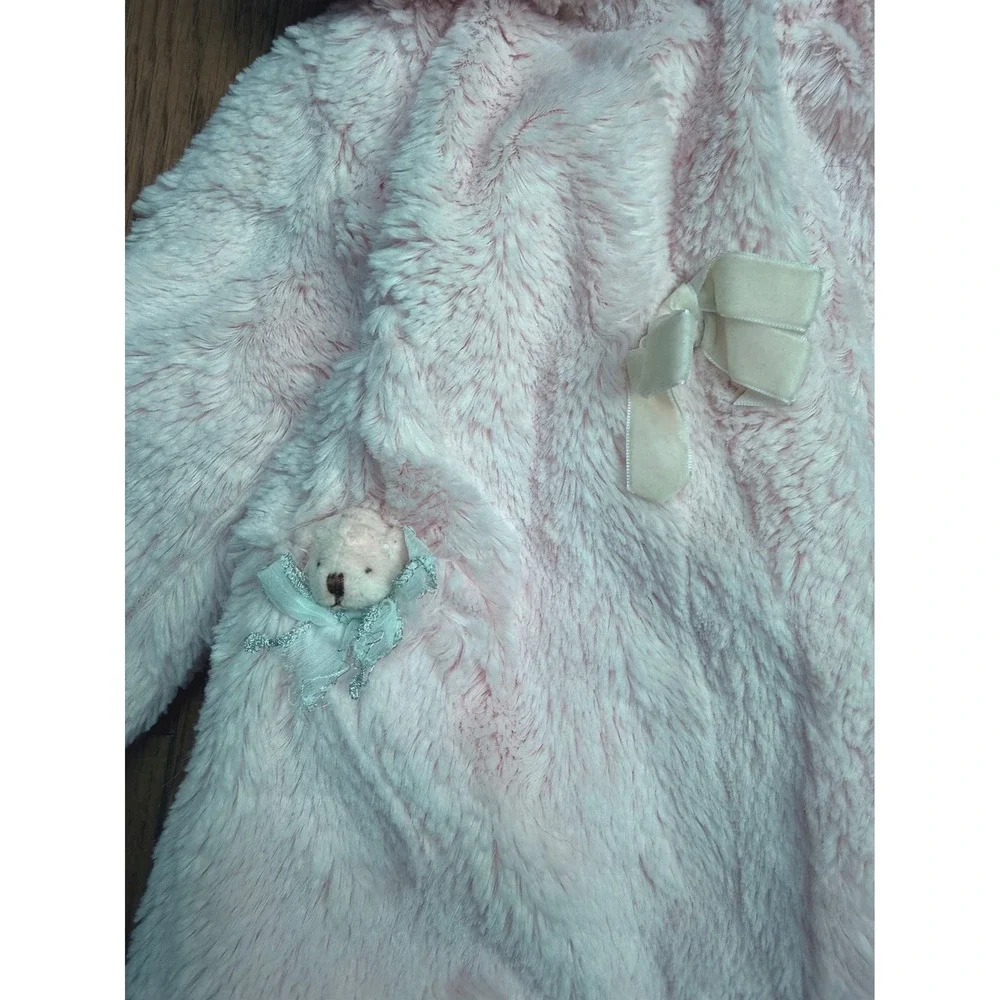 American Widgeon Girls Pink‎ Faux Fur Hooded Coat Teddy Bear Bow 18M 3507 SMA